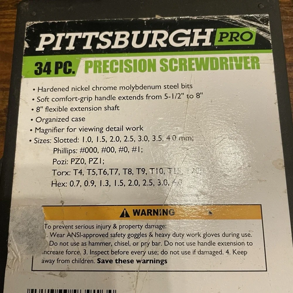 ✅Pittsburgh Precision 34 Pc Flexible Screwdriver Bit Set Case 93916 #️⃣0152